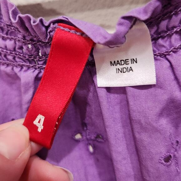 Divided H&M Square Neck Eyelet Floral Milkmaid Mini Dress Purple Smocked Size 4 - Picture 8 of 10